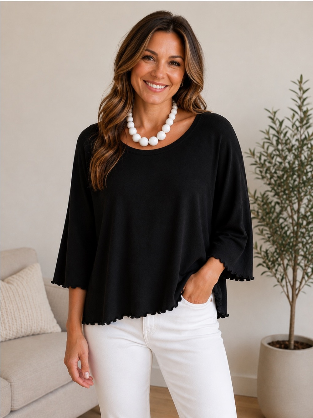 Cotton Collection Black Oversized Flowy Top Women’s Size S/M 100% Cotton